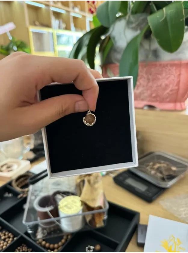 Natural Agarwood Pendant – Round Oud Bead with 925 Sterling Silver (Moc Tram Agarwood)